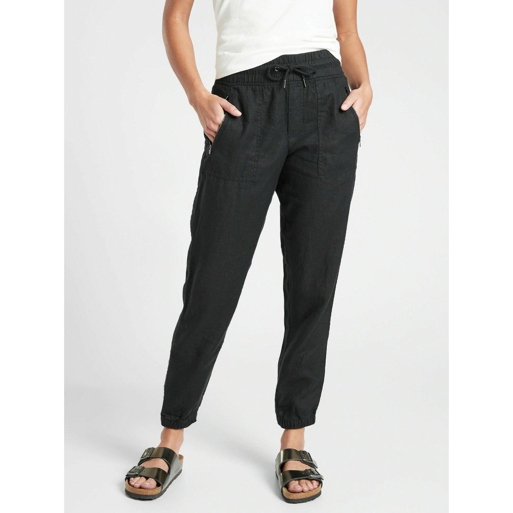 Athleta Cabo Linen Jogger Pants Dark Gray Charcoal Beachy Coastal Women 14